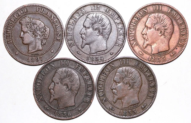 Superbe lot de 5 x 5 cts Napoléon et Cérès  en QUALITÉ TTB/SUP !  ( Lot 3)