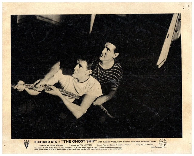 The Ghost Ship Original Lobby Card Russell Wade Edmund Glover pulling rope  1943
