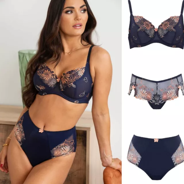 Pour Moi St Tropez Underwired Full Cup Bra, Deep Brief or Shorty Midnight/Orange