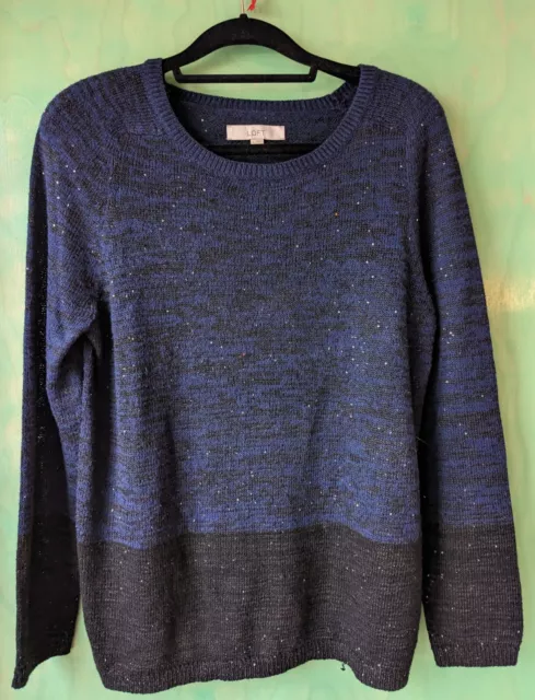 Ann Taylor LOFT Pullover Sweater Womens Sz L Blue Black Colorblock Sparkle Tunic