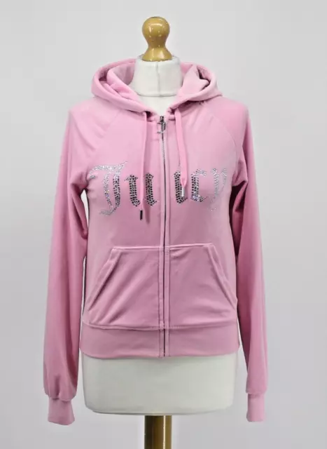 Juicy Couture Diamante Velour Hoodie Womens Uk S Pink Full Zip Rrp £85 Ad