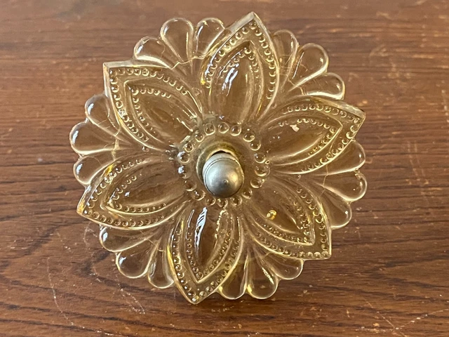 Antique vintage yellow pressed  glass flower 3" curtain drapery tie back