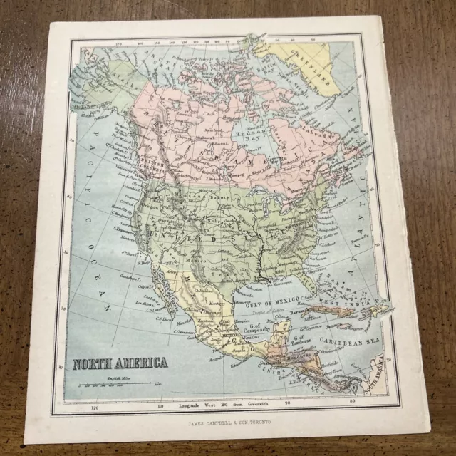 Antique 1869 Map Of North America 8.5 x 7 Inches