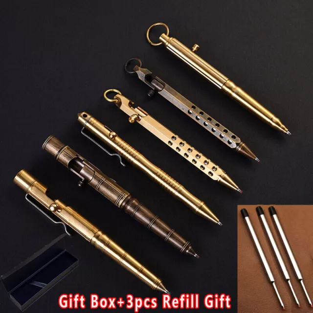 Quality Solid Brass Bolt Action Ball Point Pen Copper Art Craft Pocket EDC Gift