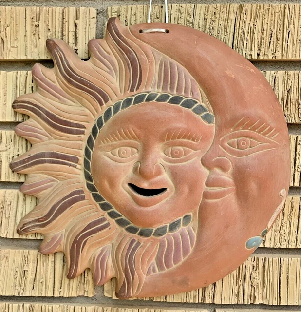 VINTAGE TERRACOTTA MEXICAN Folk Art Clay Pottery Wall Hang Hanging Moon
