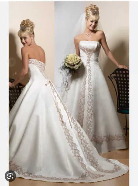 Maggie Sottero 12 Wedding Dress Fiorella Alabaster Satin Bling Ball Gown  Draping