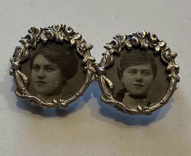 Broche porte photo Double ancienne - argent massif