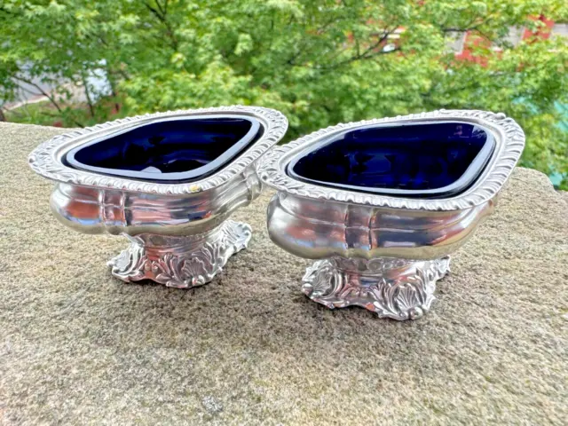 Pair Sterling Silver George V Silver Footed Salt Cellars - Chester - 1912