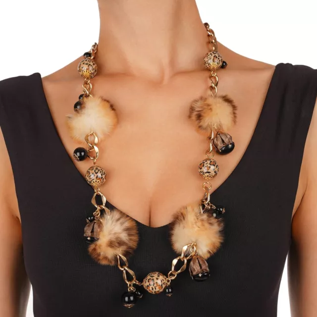 Dolce & Gabbana Leopard Fur Beads Necklace Belt Gold Black S 12615 3