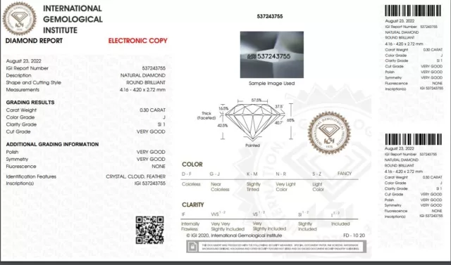 0.30 CT Naturel Véritable Diamant 4 MM J / SI1 Grade Certifié Igi Ronds