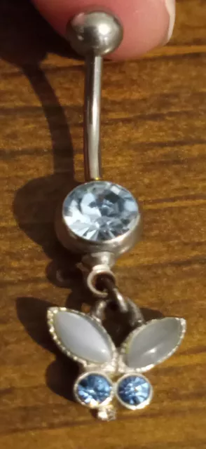 14G Light Blue Externally Threaded Curved Barbell ~ Butterfly Dangle ~ HUGE SALE