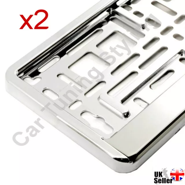 2 x Super Chrome Car Number Plates Surrounds Holder for any Car Van Suv