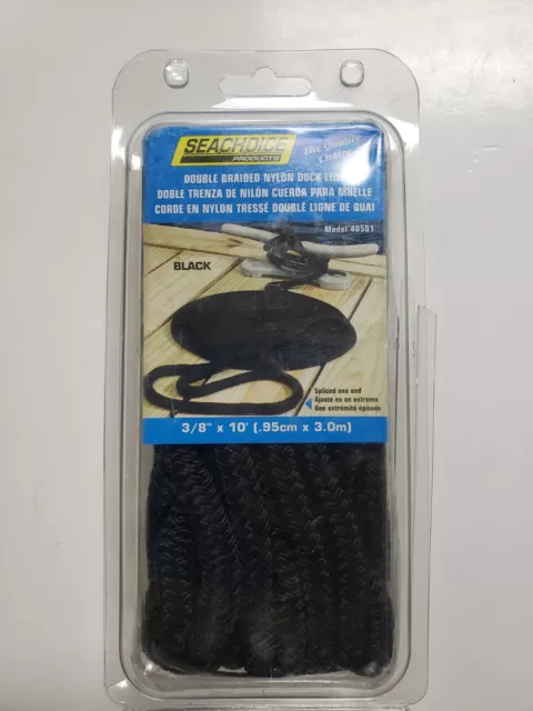 Seachoice 40501 Double Braid Nylon Dock Line, Black, 3/8-Inch x 10 Feet