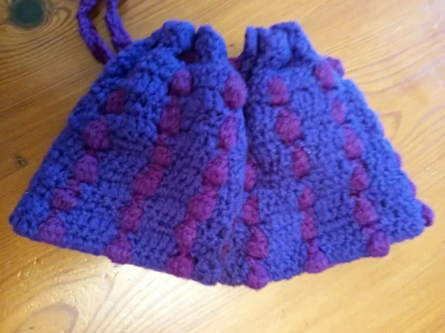 Tea Cosy, purple with burgundy plum, hand knitted or crocheted, vintage