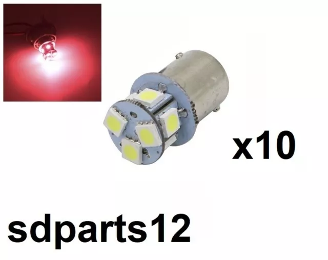 10x Ampoules LED 8SMD 12V Rouge BA15S P21W pour Auto Moto Caravane Remorque