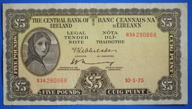 1975 Ireland Irish Eire, Five Pound, £5 banknote, Lady Lavery [29713]