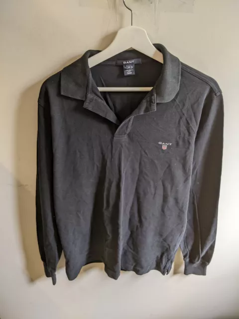 GANT Rugby Shirt Mens Medium Black Long Sleeve Collared Polo Top Adults