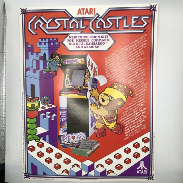 Flyer Atari CRYSTAL CASTLES Arcade Video Game advertisement Ad Poster 1984 Promo