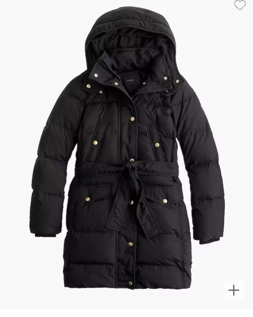 NWOT JCREW WINTRESS BELTED DOWN PUFFER COAT BLACK JACKET b5123 $298 XXS