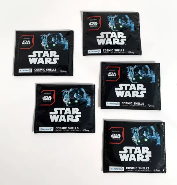 Lot de 5 pochettes neuves - STAR WARS Cosmic Shells - 10 jetons - Leclerc