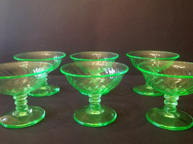 Six Depression Glass Imperial Twisted Optic Green Sherbets 3