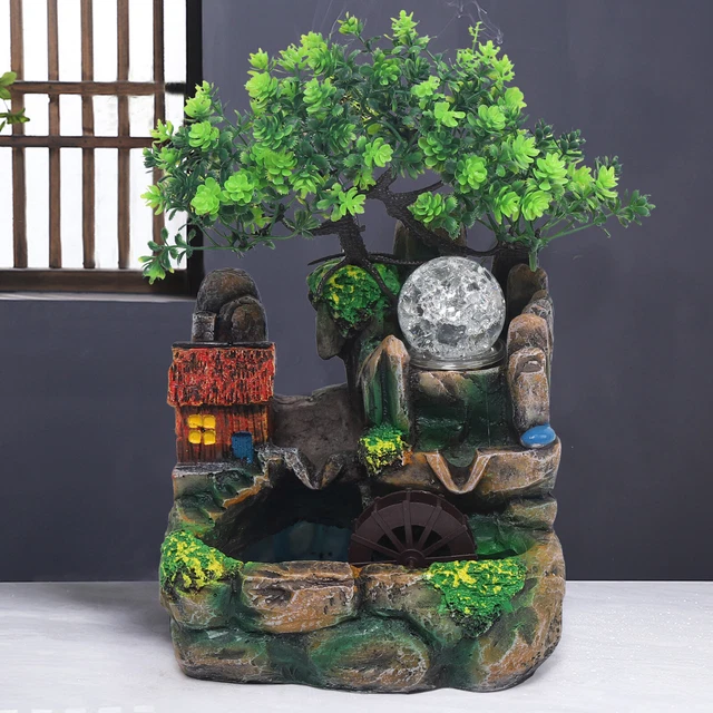 Fontana Da Tavolo In Resina Con Paesaggio - Decorazione Per Casa E Ufficio, 28x20x15 Cm - Foto 14