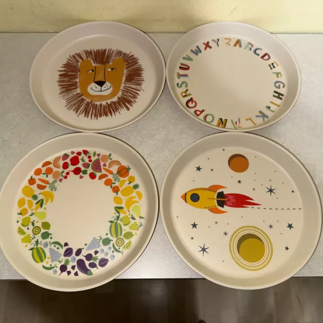 4 Pillowfort Target Kid's Melamine Snack Plates~Space, ABCs, Fruit, Garden~7.5"
