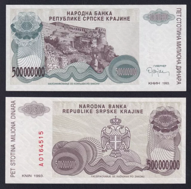 Croatia Krajna Serb 500 Million Dinara 1993 P R26a Fds / UNC A-01
