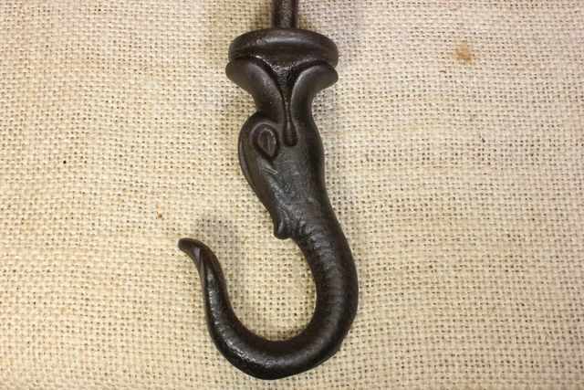 Old Ceiling Plant Hook Sea Serpent Dolphin Bird Cage Hanger Vintage Paint Iron 3
