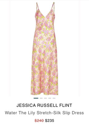 Jessica Russell Flint JRF Water the Lily Silk Slip Midi Dress Pink Floral XS 8
