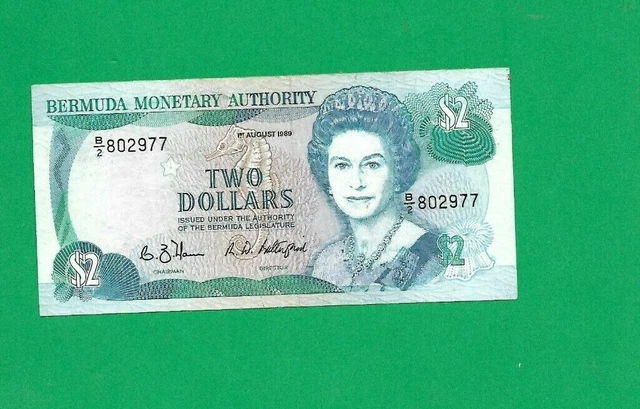 Bermuda banknote ,  2$ Dollars 1.8.1989 QUEEN  II