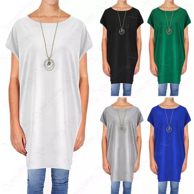 Nouveau Robe T-Shirt Femme Slouch Haut Long Femme Surdimensionnée Aspect Avec Collier Gratuit