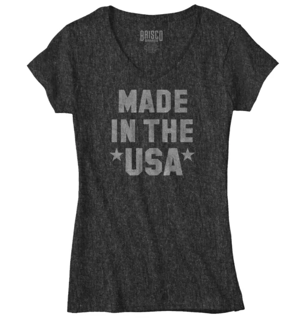 Made In USA America Patriotic Political Gift Womens Juniors Petite V-Neck Tee