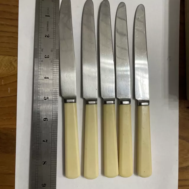 5 X Mappin And Webb Knives - 8.5 Inches Faux Bone Cream Handles