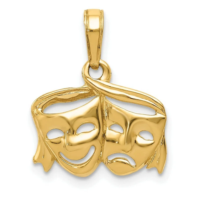 14k Yellow Gold Comedy Tragedy Necklace Pendant Charm Art Theater Dance Fine 14k Yellow Gold Comedy Tragedy Necklace Pendant Charm Art Theater Dance Fine