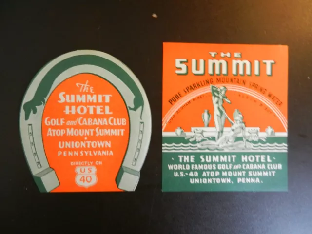 LOT of (2) of *THE SUMMIT HOTEL in UNIONTOWN* VINTAGE HOTEL/LUGGAGE LABELS.