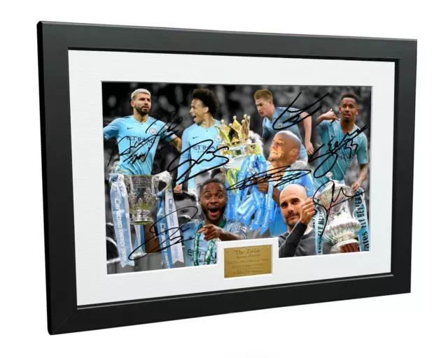 Signed "2019 TREBLE" Manchester City Photo Photograph Autograph Picture Frame