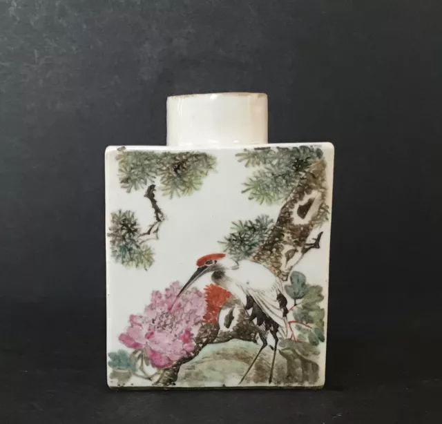 Antique Chinese Qianjiang Porcelain Tea Caddy Crane/ Beauty Decor Late Qing