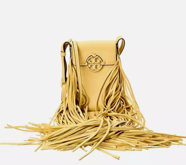 Tory Burch Miller Fringe Leather Phone Crossbody Bag Beeswax One Size Nwt $428 2