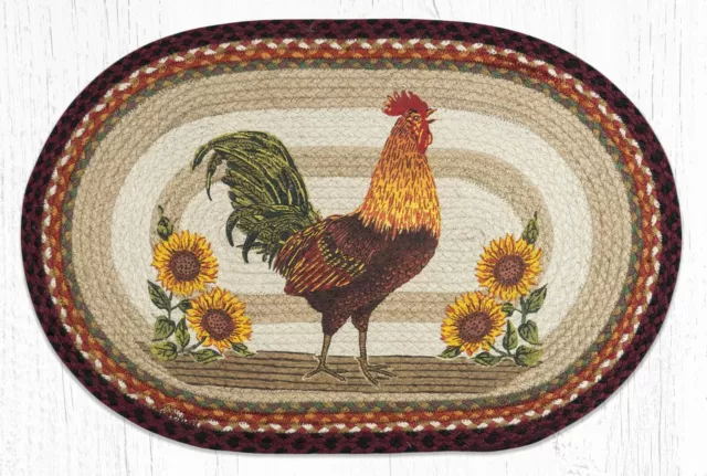 Braided Jute Stenciled Print Oval Area Rug. Earth Rugs. SUNFLOWER ROOSTER