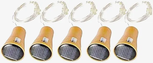 5 Pack Solar Power 20 LED String Bottle Night Light Multicolour Cork Shape Decor