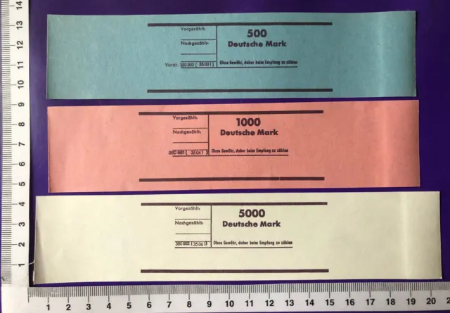 Deutsche Mark Geldschein-Banderole für 500, 1000, 5000 Mark Lot 3 DM-Banderolen