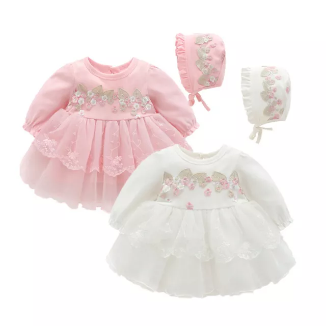 Newborn Infant Baby Kids Girls Party Lace Floral Tutu Princess Dress+Hat Outfits