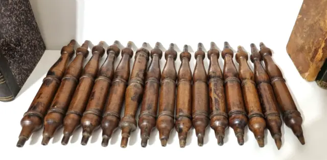 Spindle 15 turned walnut turnings Antique French salvaged baluster column 9.8 in