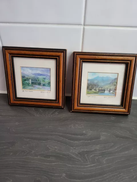 Hand Painted Water Colour Pictures × 2 miniture Welsh Dorothy M Williams signed