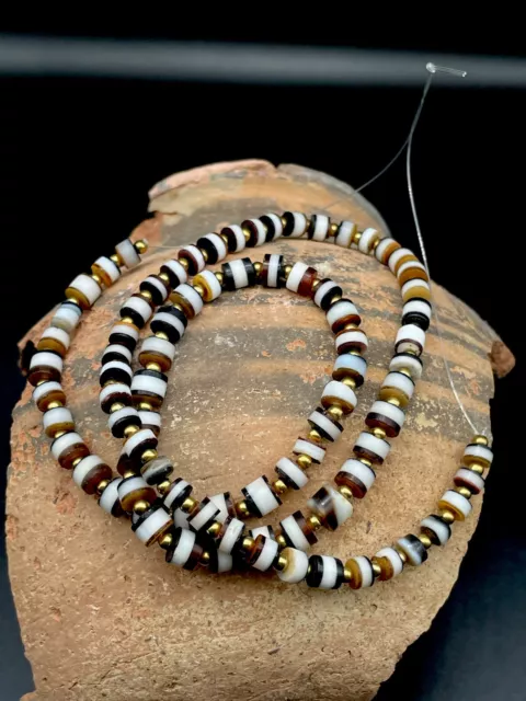 Ancient Old Dzi Banded Agate and glass beads Antique Beads Necklace Mala #