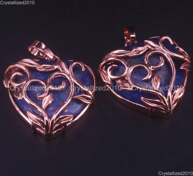 Natural Gemstone Heart Life Tree Leaf Reiki Chakra Pendant Charm Beads Rose Gold