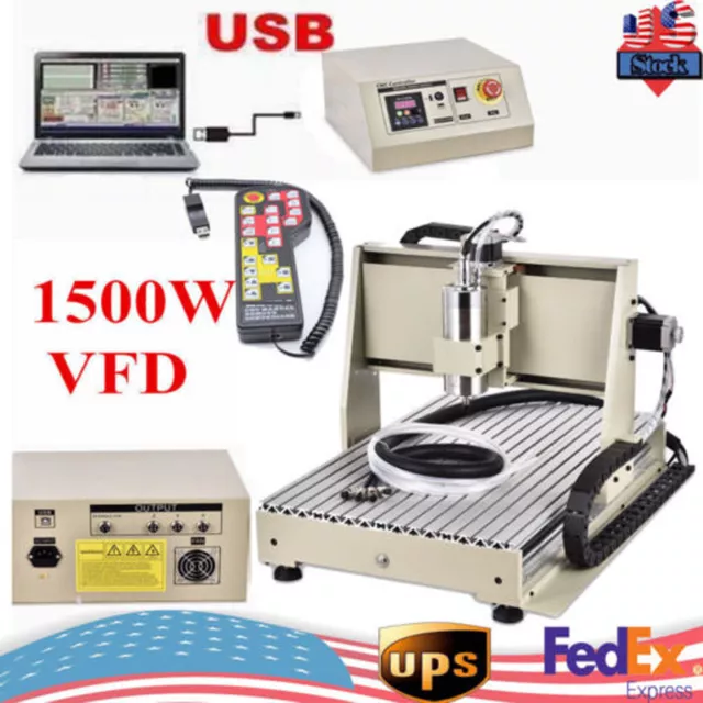 USB 3 AXIS 6040 1.5KW Engraving Machine CNC Router Engraver Metal Cutter + RC