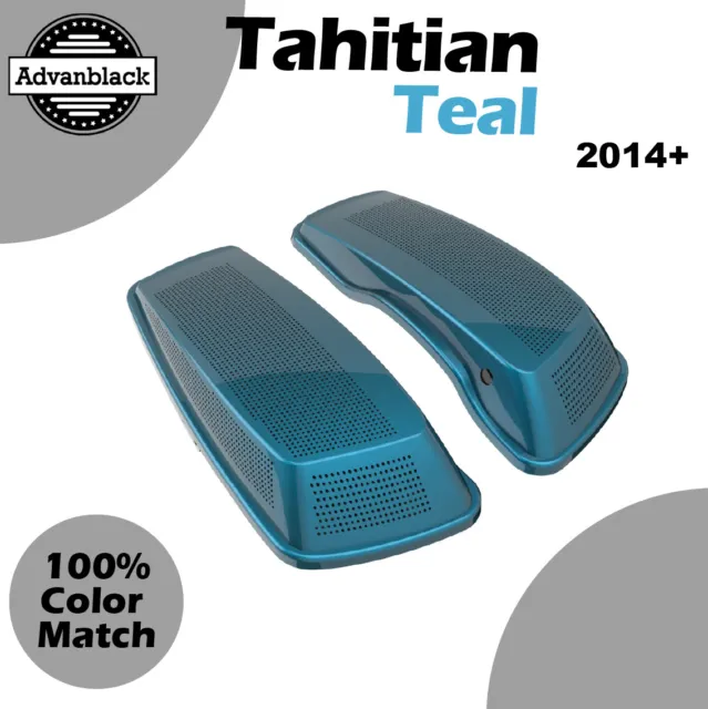Tahitian Teal Dual 6x9 inch Saddlebag Speaker Lids Audio Cover Fits 14+ Harley