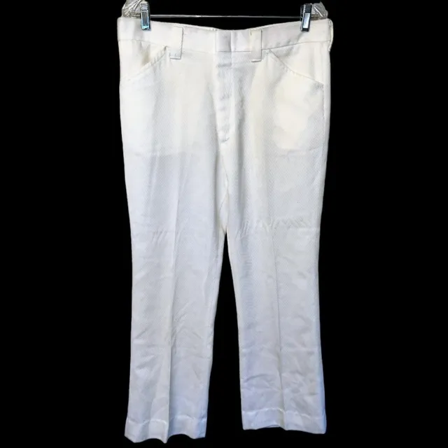 Vintage 80s/90s White Farah Men's Polyester Knit Flare Disco Pants Size 34x28-30